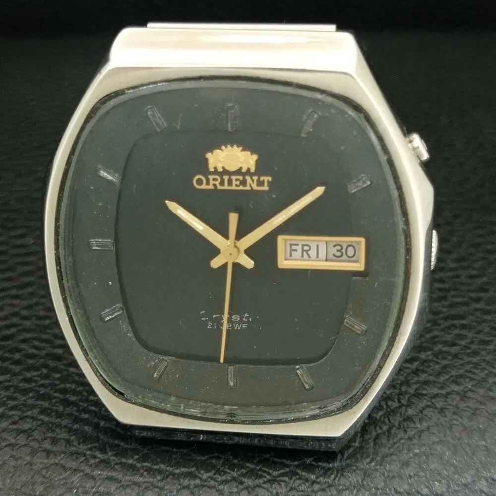 Vintage 1984 Orient Automatic Mens Silver Watch W/daydate & Gold accents